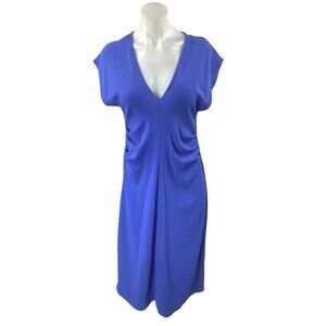 NEW Zara Women's Blue V-neck Ruched Sides Short Sleeve Midi A-Line Dress Size S